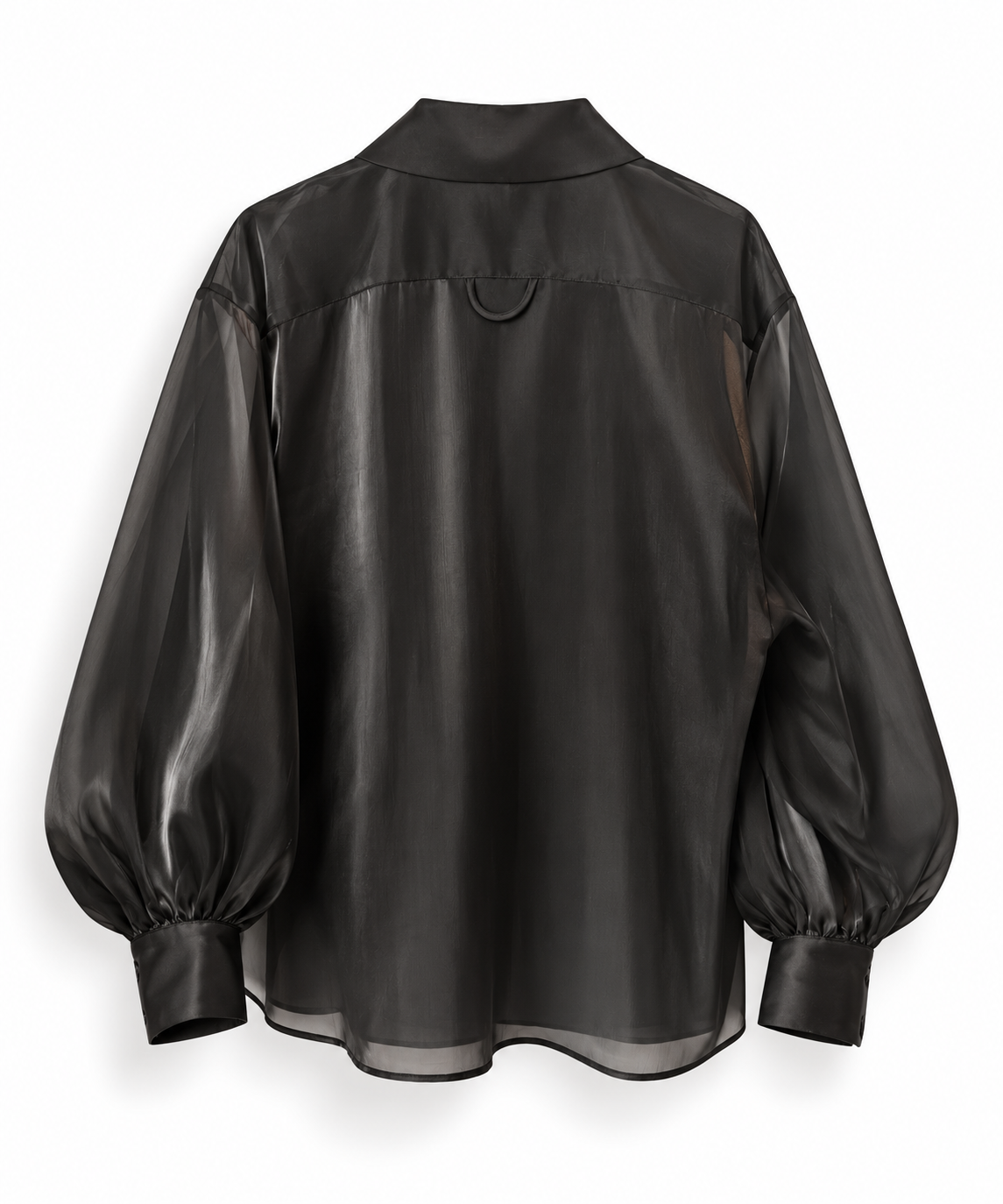 Long collar organza shirt in black