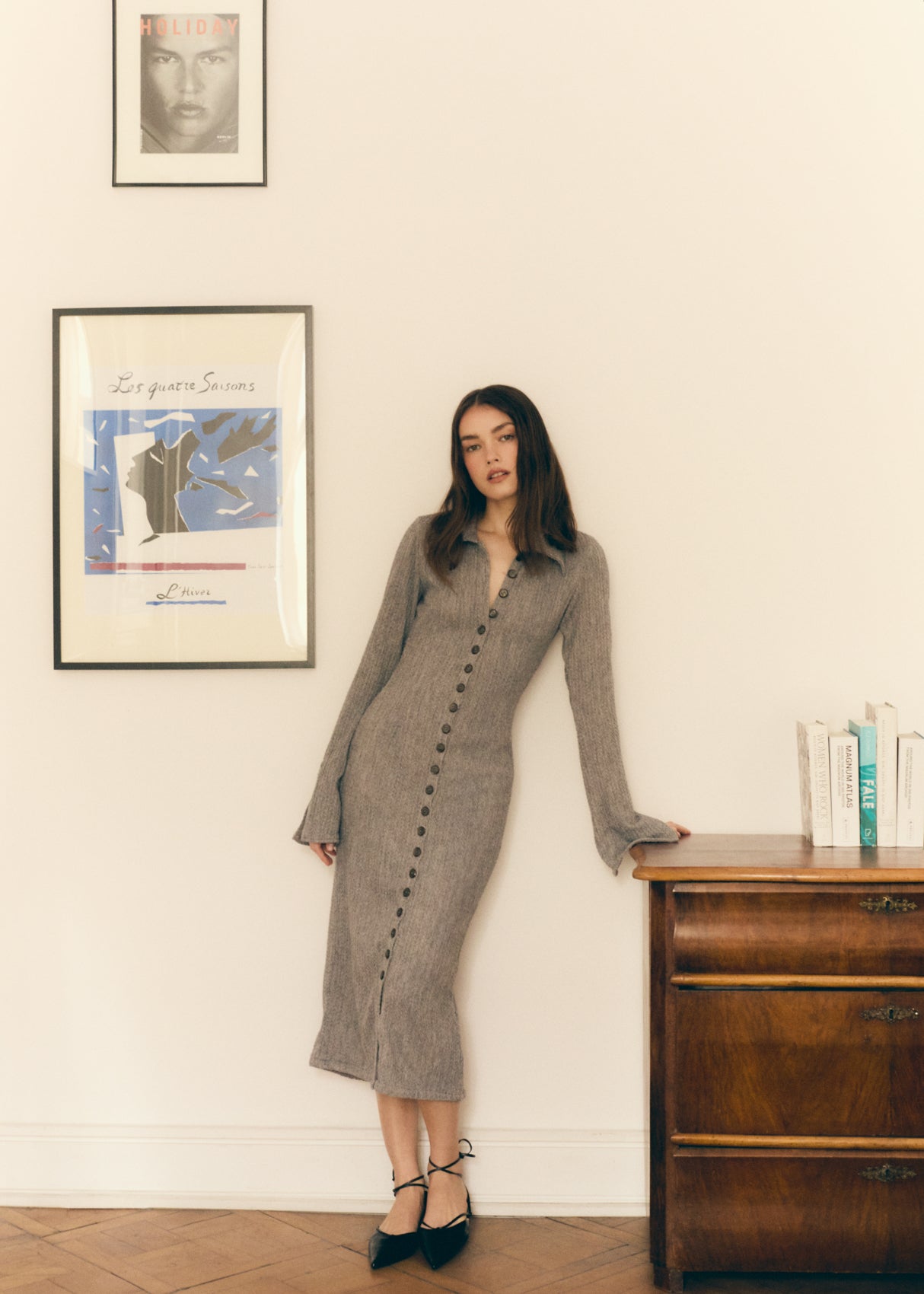 Button Up knit Shirtdress in grey