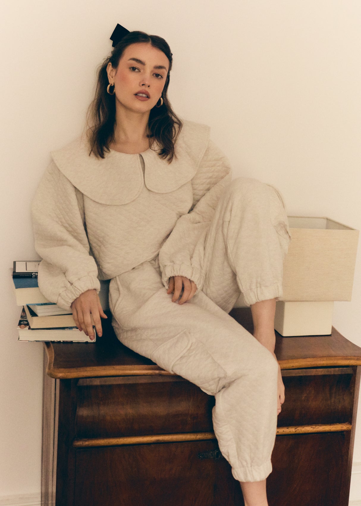 Light quilted Oversized Collar Shirt