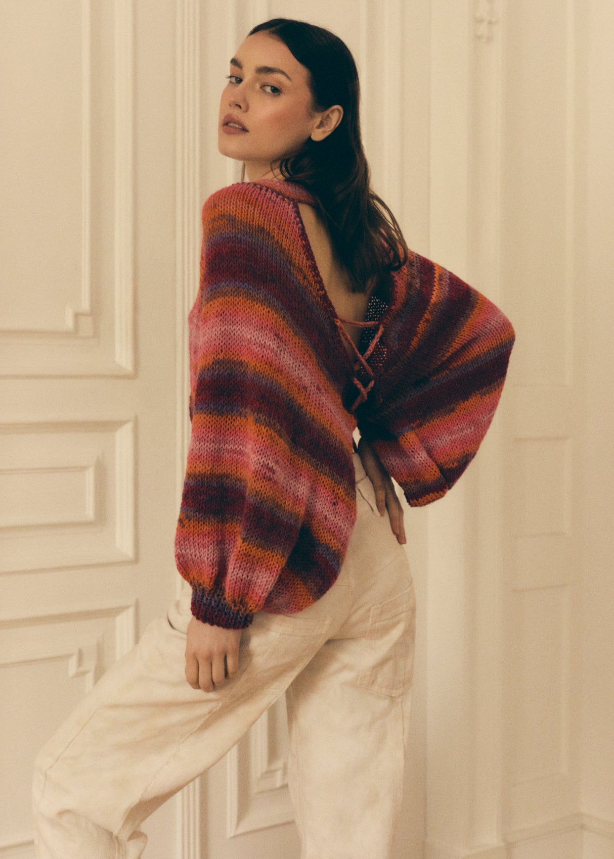 Hand Crochet Open Back Sweater in Rainbow