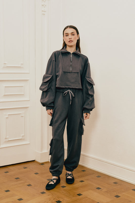 Charcoal Multi-Pocket Cargo Sweatpants