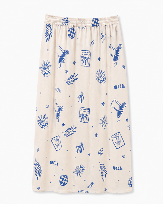 Azure sketch linen midi skirt