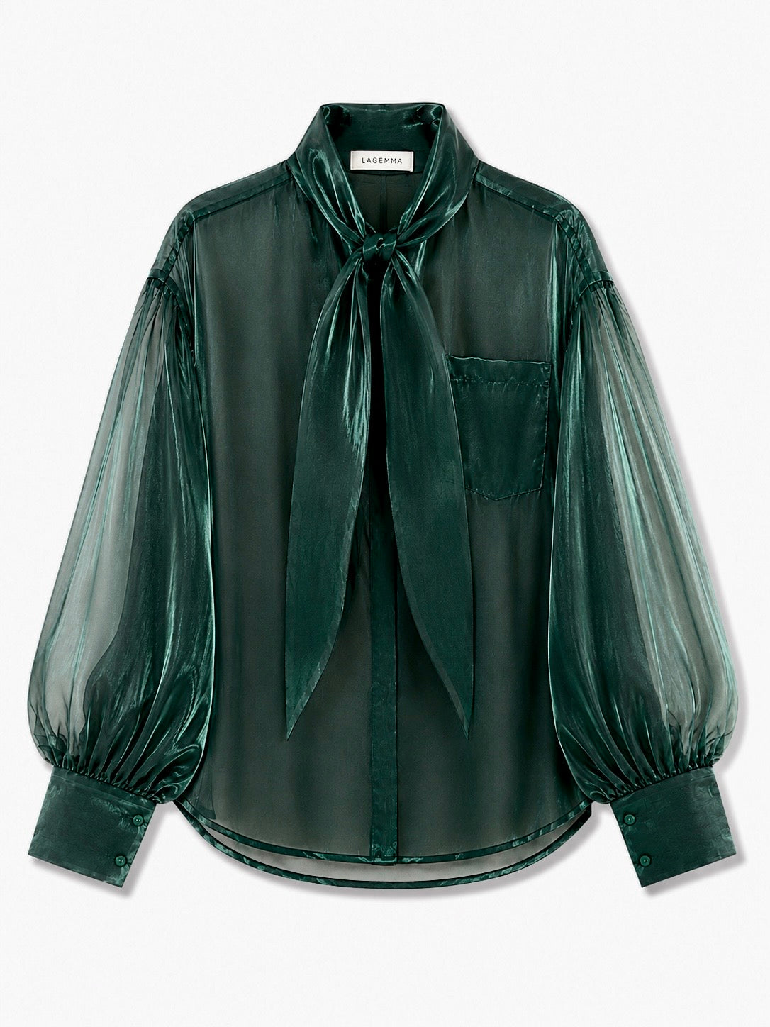 Long collar organza shirt in green forest