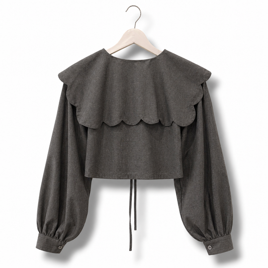 Scalloped Denim Cropped Shirt