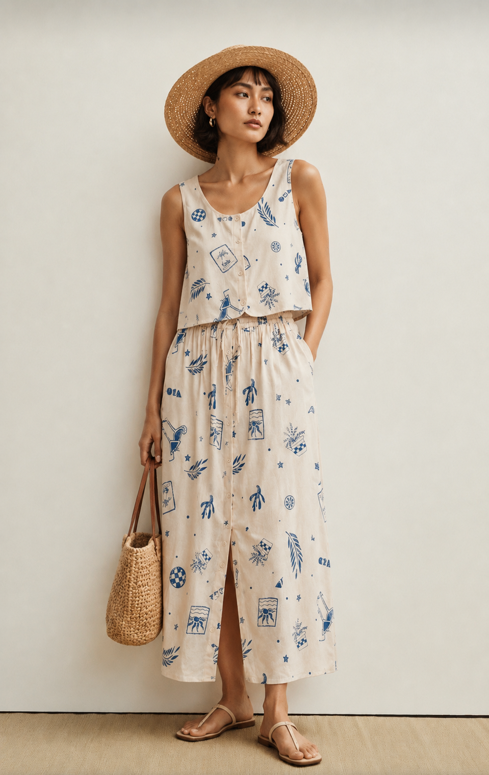 Azure sketch linen midi skirt