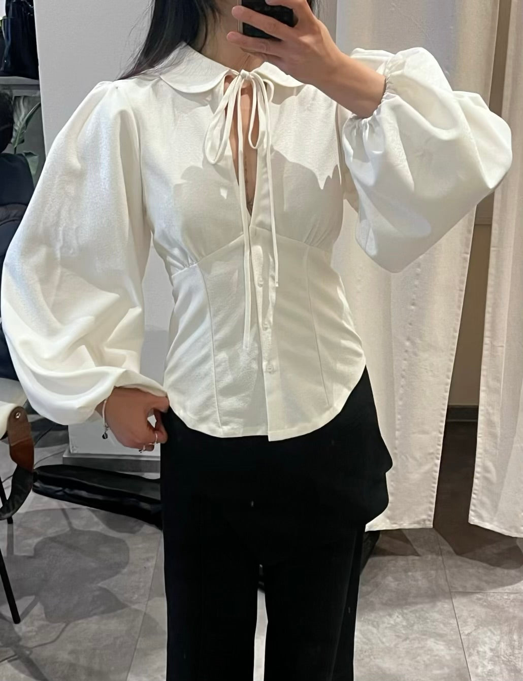 Peter collar White Brocade Top