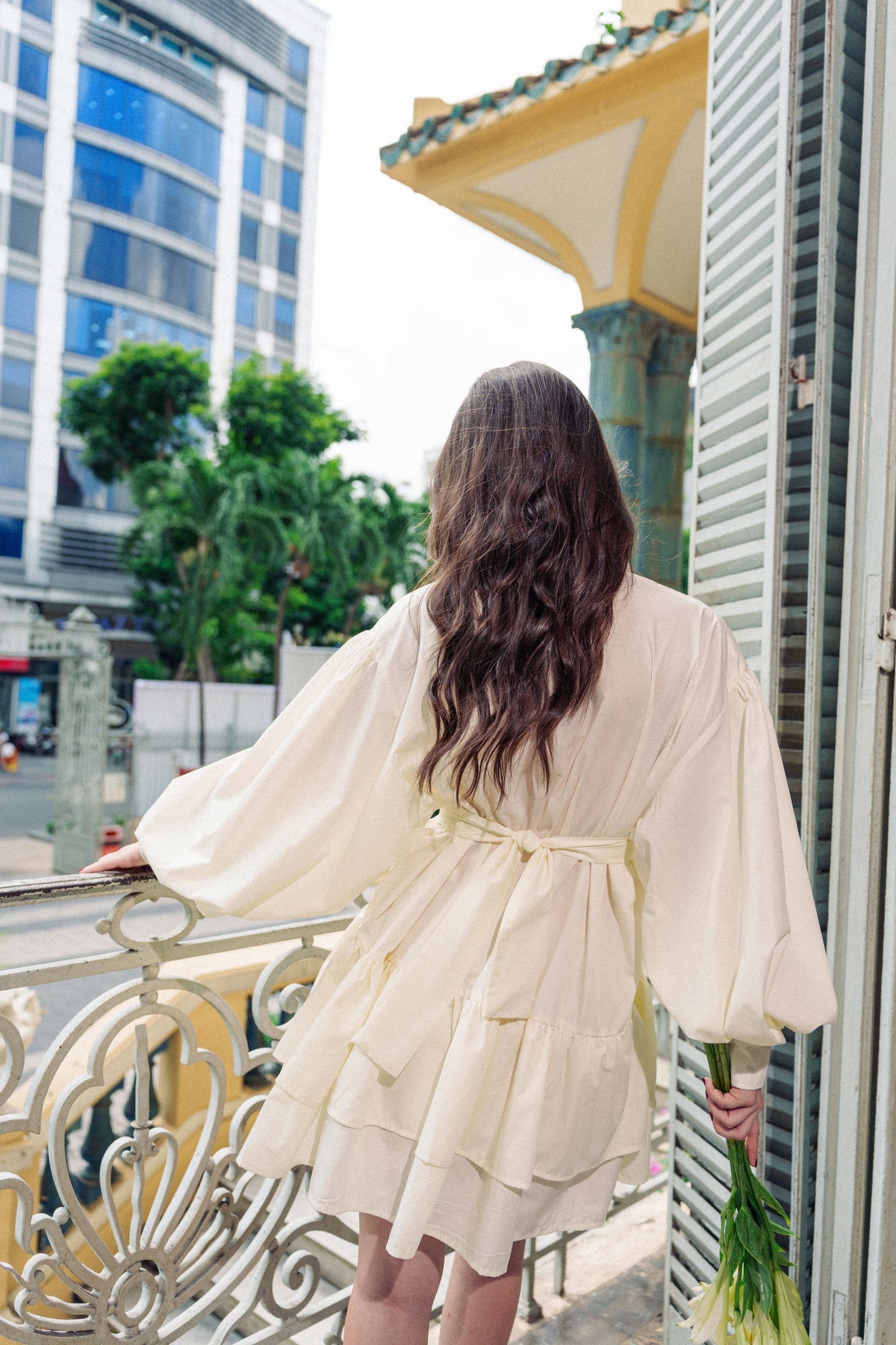 Ruffles Mini Shirtdress in Ivory