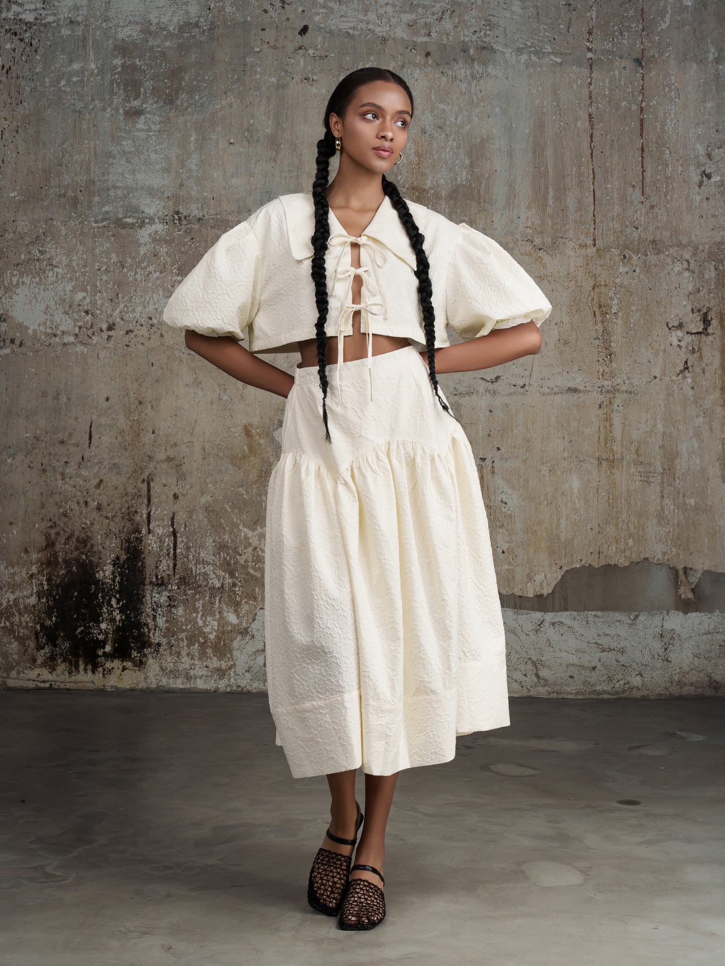 Textured A-line Midi Skirt