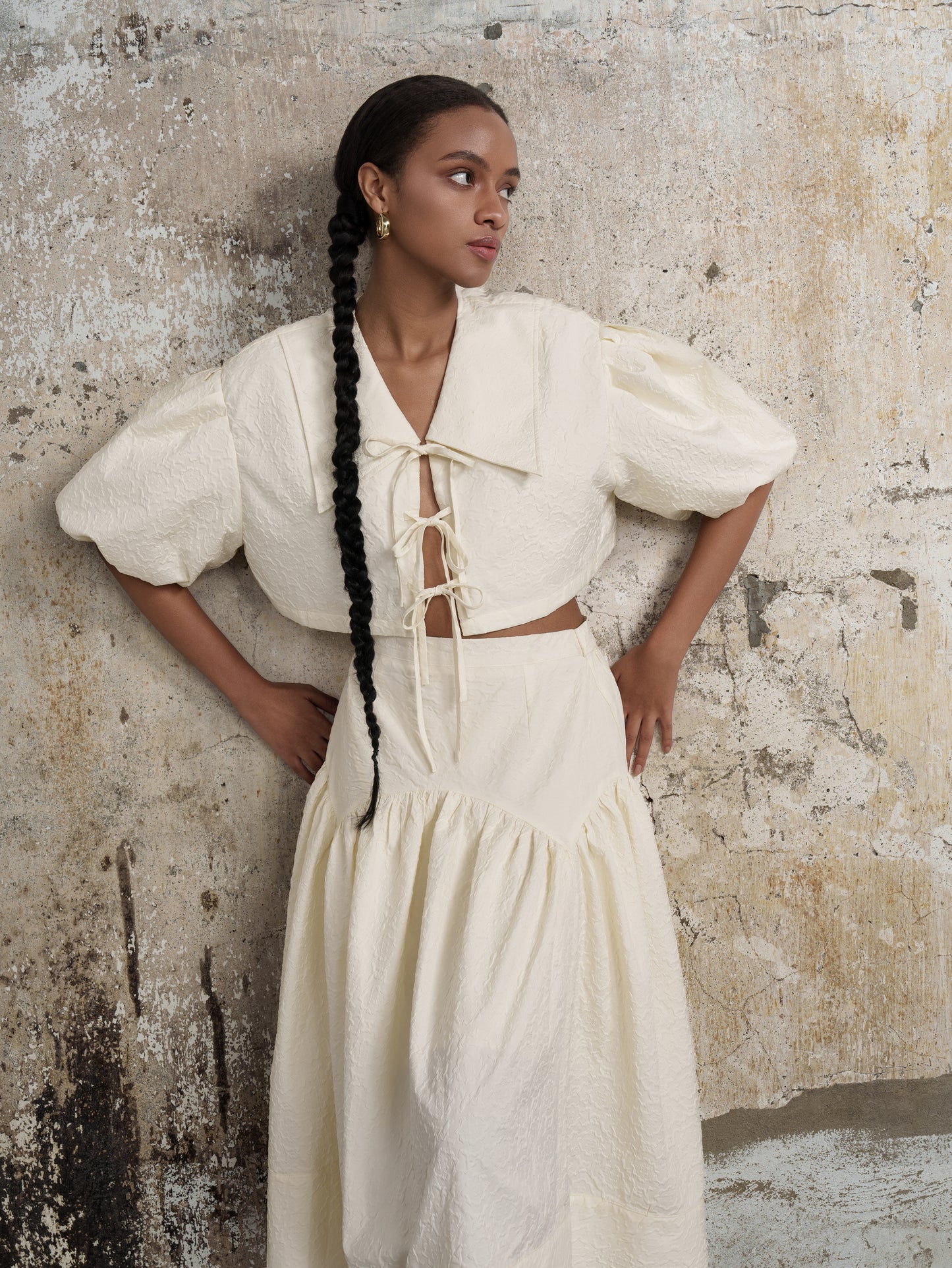 Textured Cropped Shirt in beige