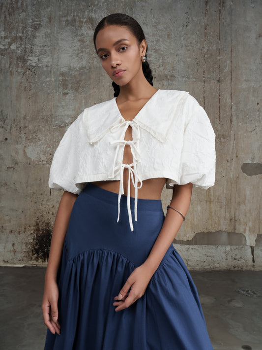 Textured Cropped Shirt in white