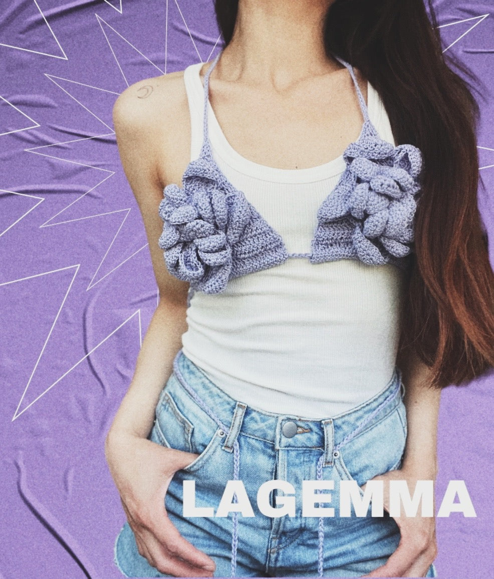 Handmade crochet Flower Bra in Purple