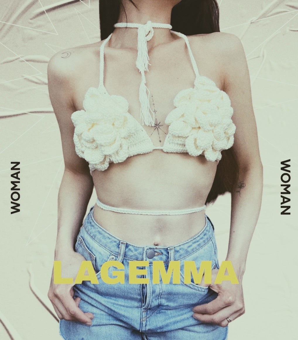 Handmade Flower Crochet Bra in Ivory