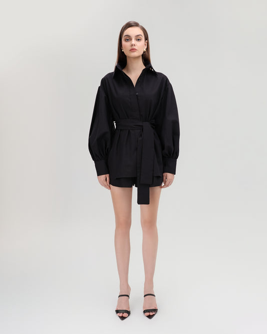 Linen oversized shirt with belt