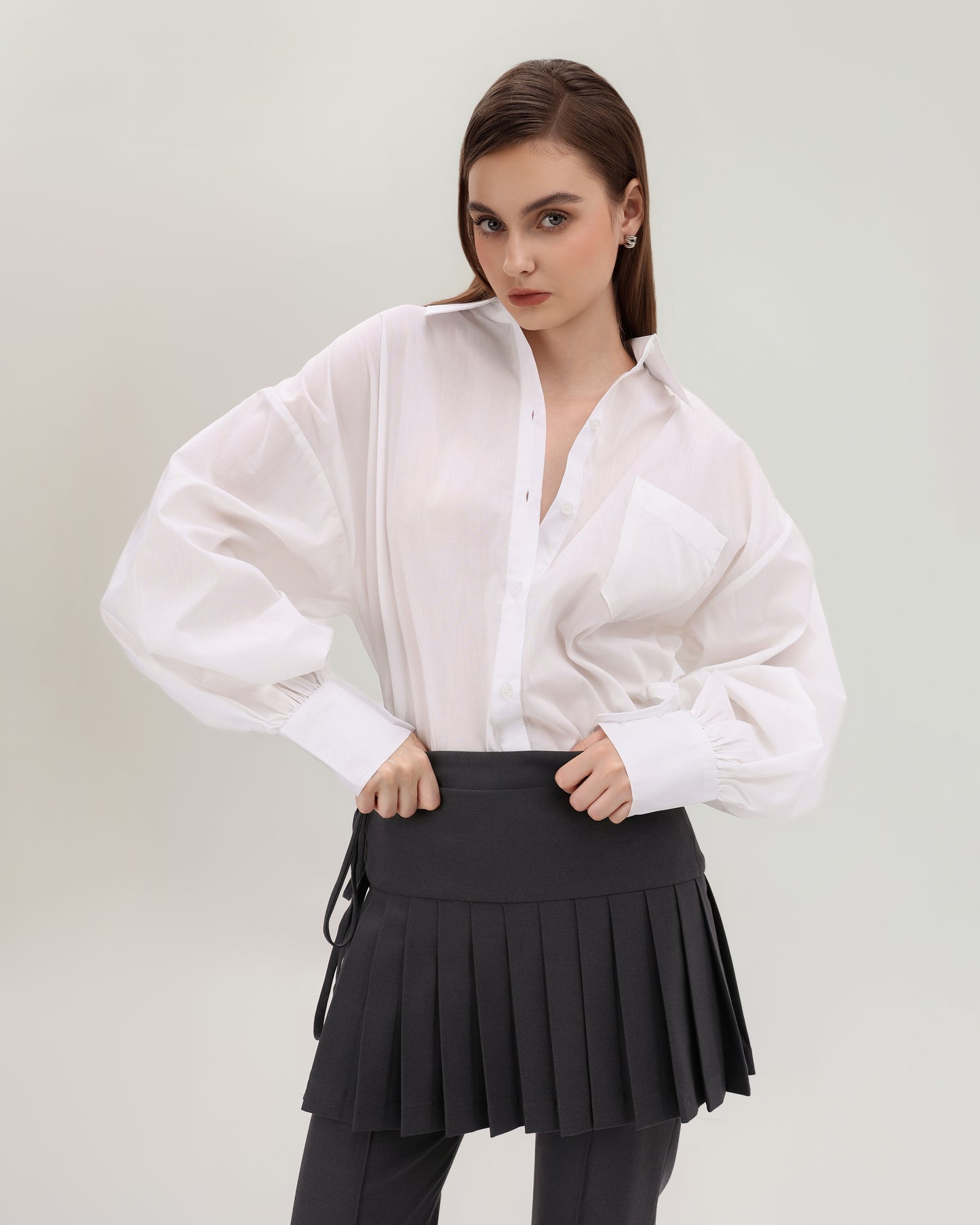Charcoal Pleated Wrap Skirt
