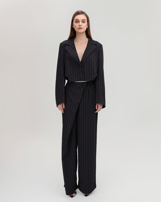 Pinstripe Crossover Wide Leg Pants