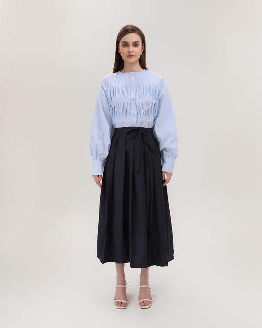 Wrap Pleated Skirt in navy