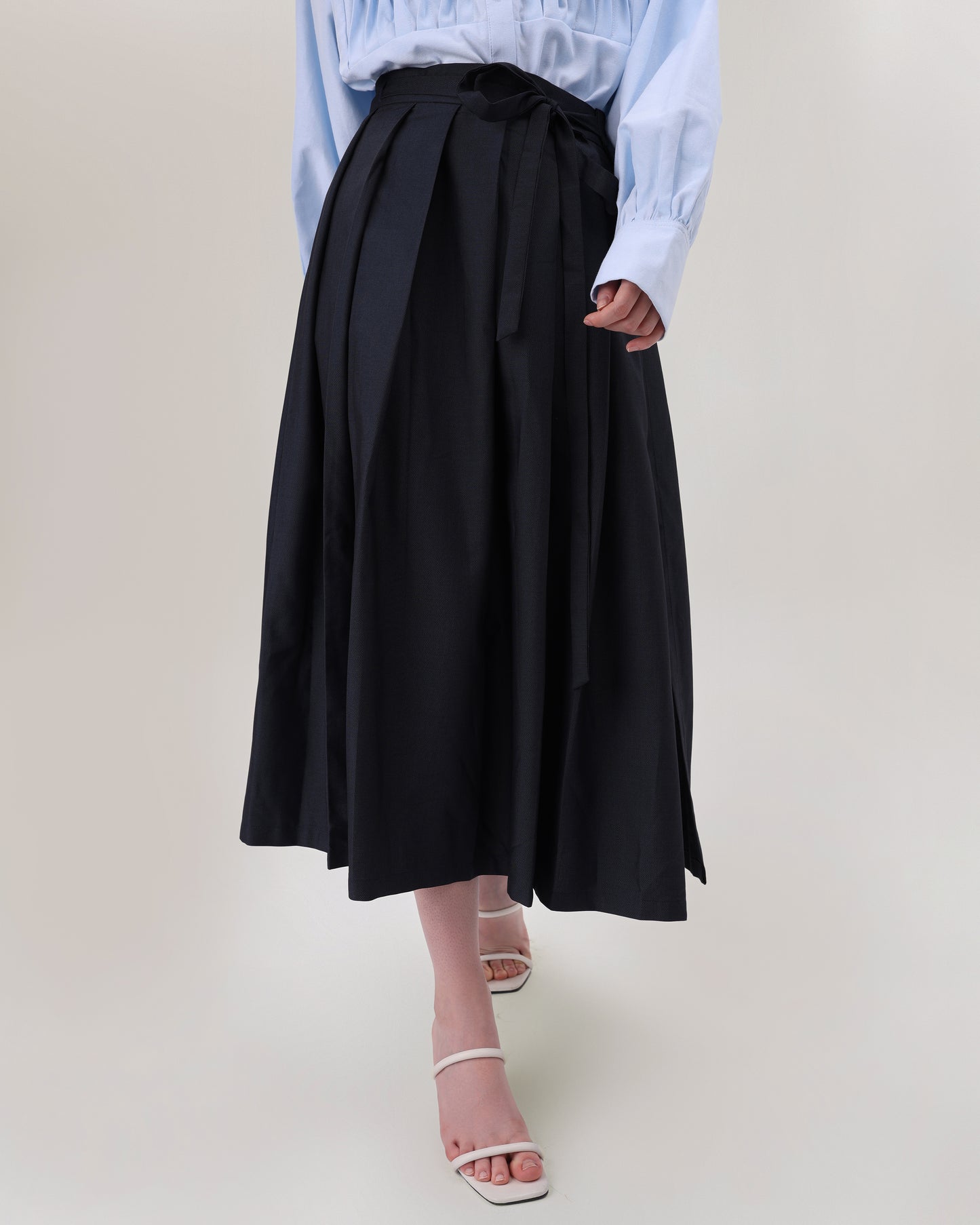 Wrap Pleated Skirt in navy