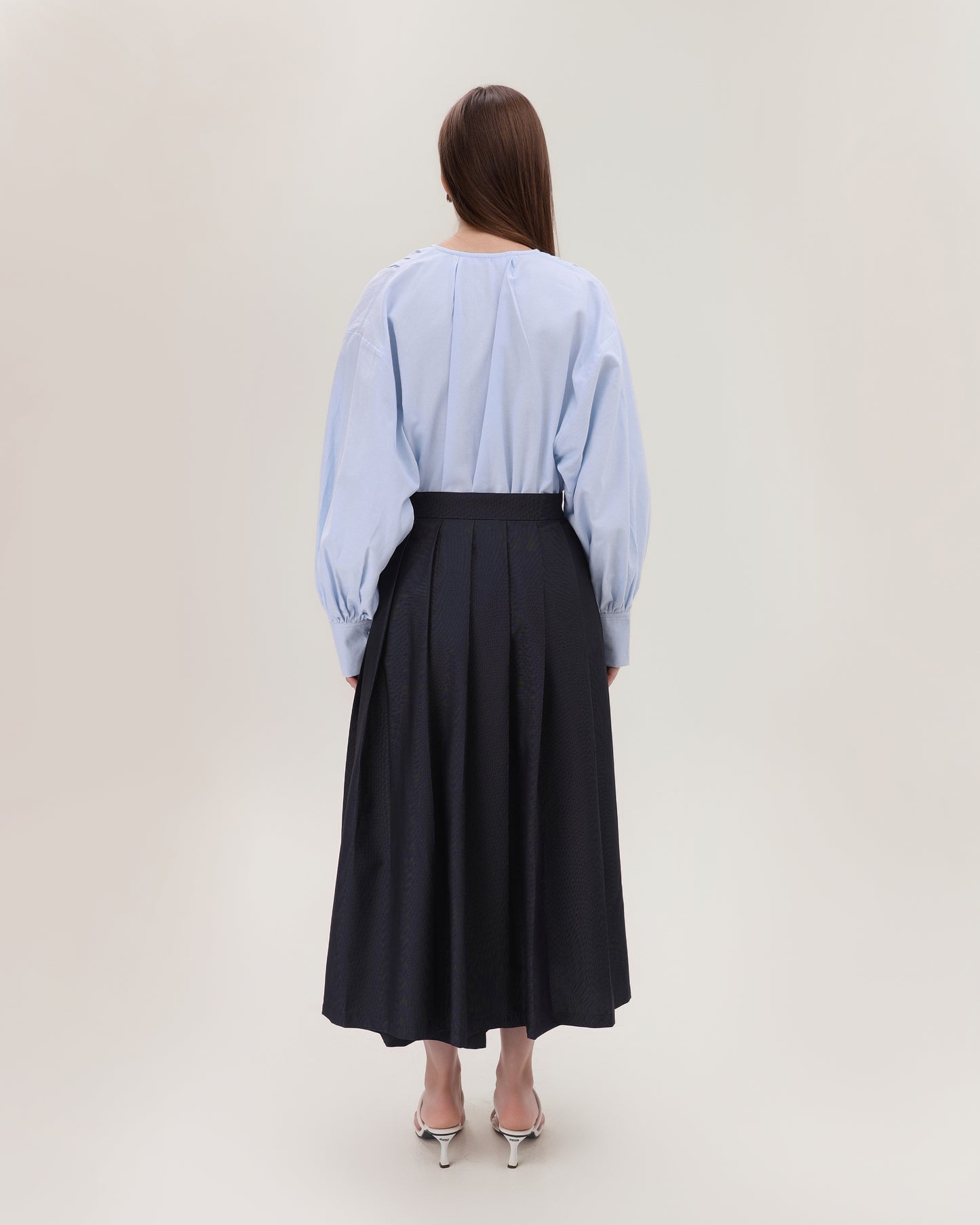 Wrap Pleated Skirt in navy