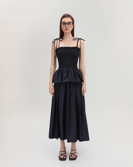 Amelia Smocked Peplum Top in brown