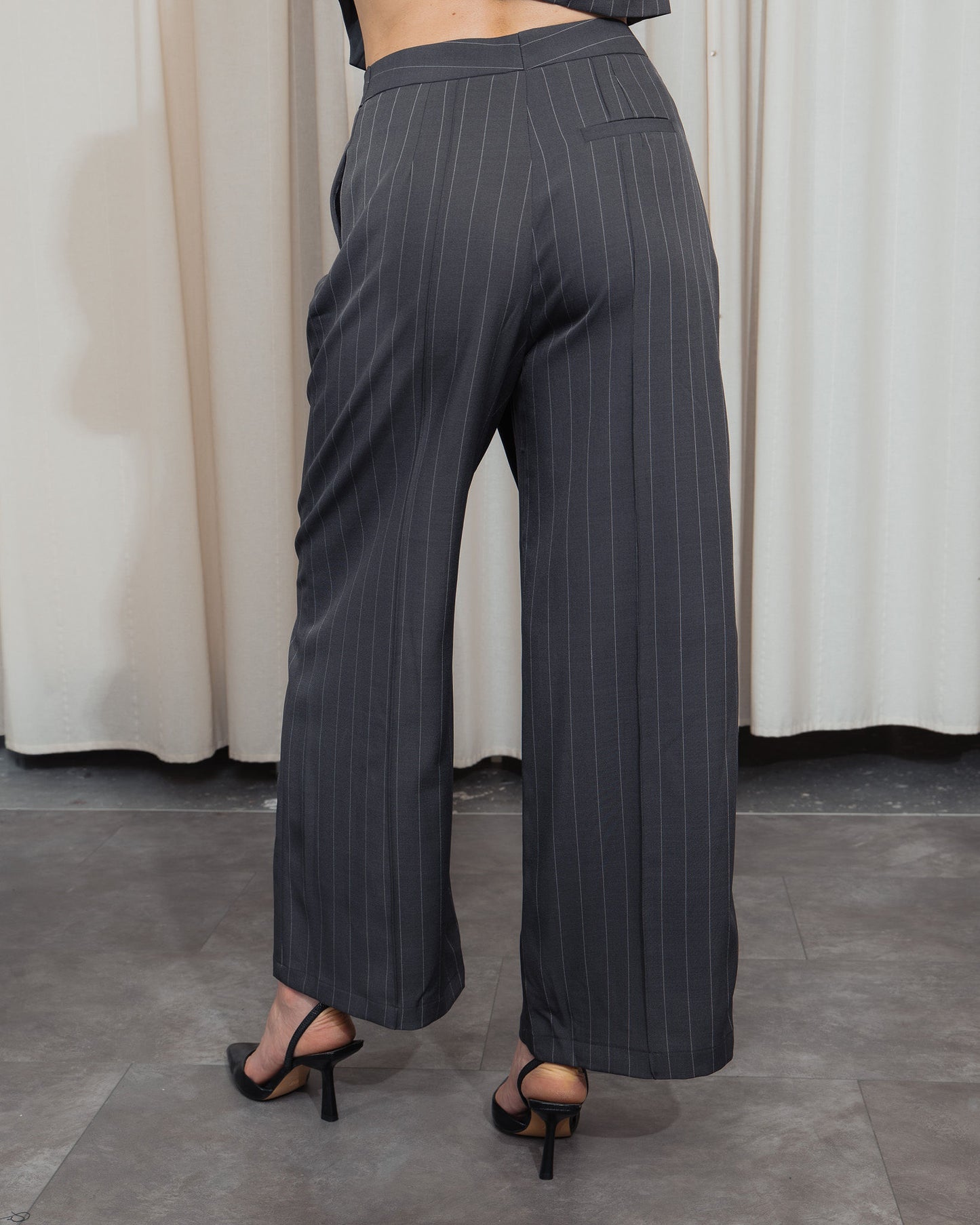 Pinstripe Crossover Pants in Grey