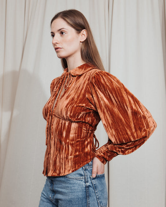 Peter Collar Velvet Orange Top