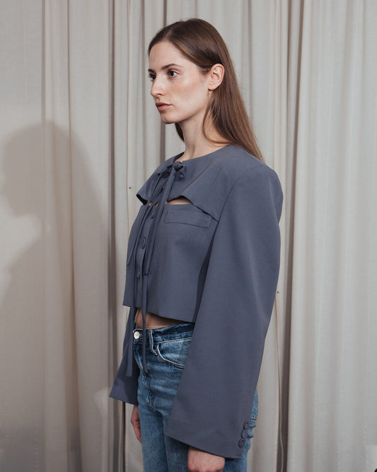 Grey Cut-Out Cropped Blazer