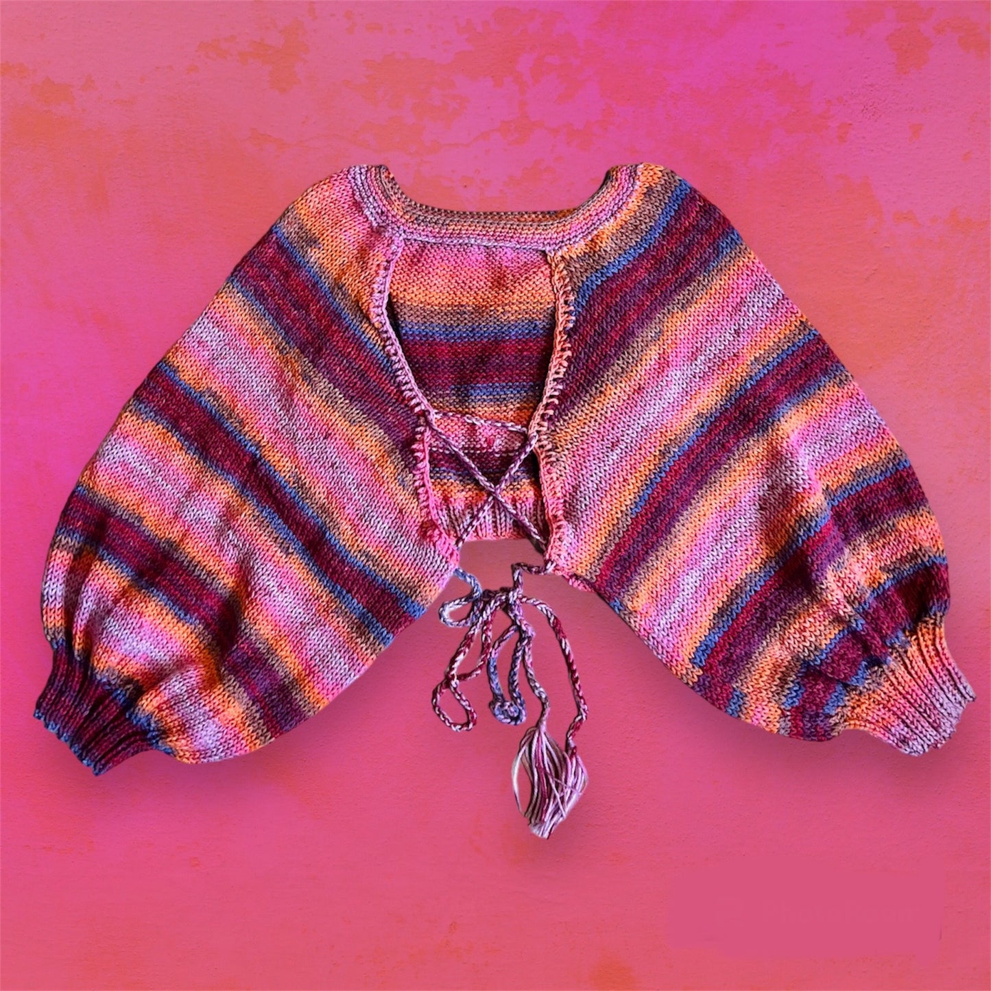 Hand Crochet Open Back Sweater in Rainbow