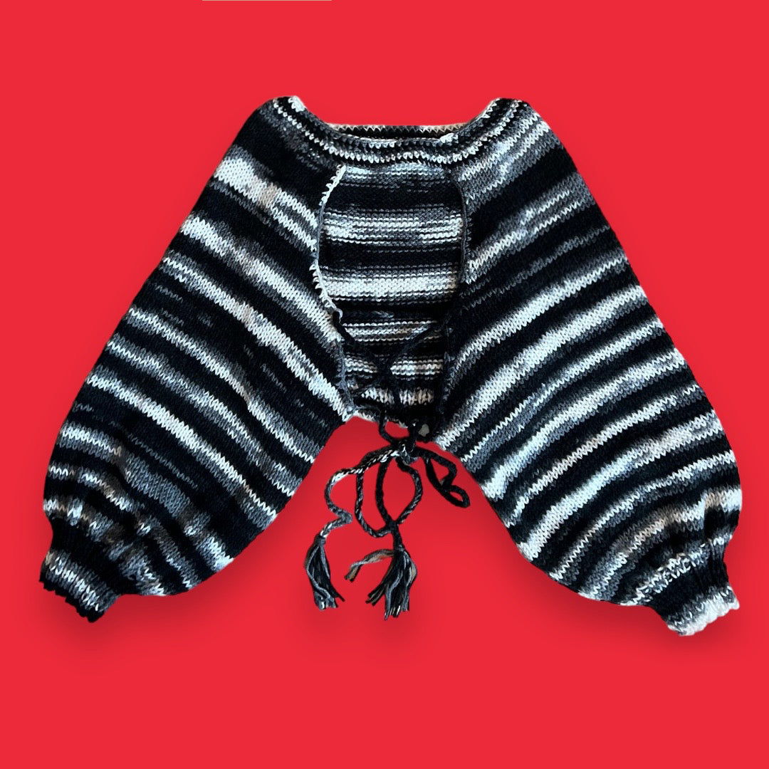 Hand-Crochet Open Back Sweater in Black and White