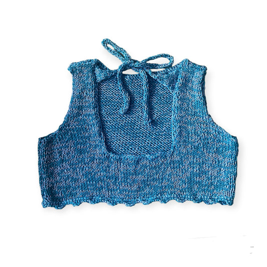 Hand-Crochet Open back top in Blue