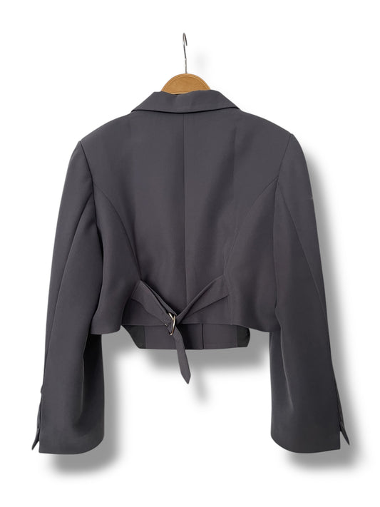 Relaxed Crop Blazer in Grey