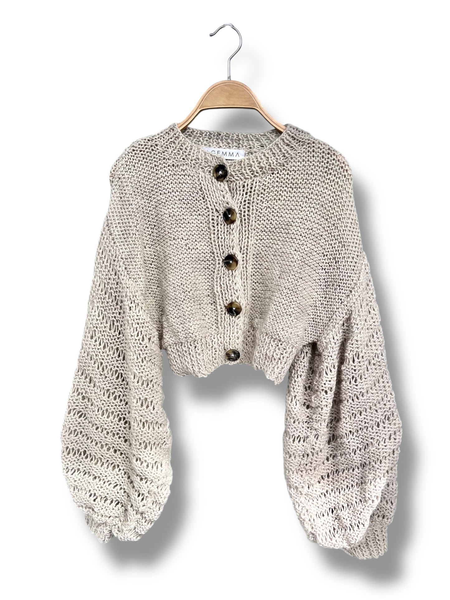 Hand-Knitted Buttoned Sweater in beige