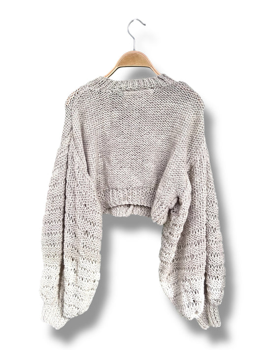 Hand-Knitted Buttoned Sweater in beige