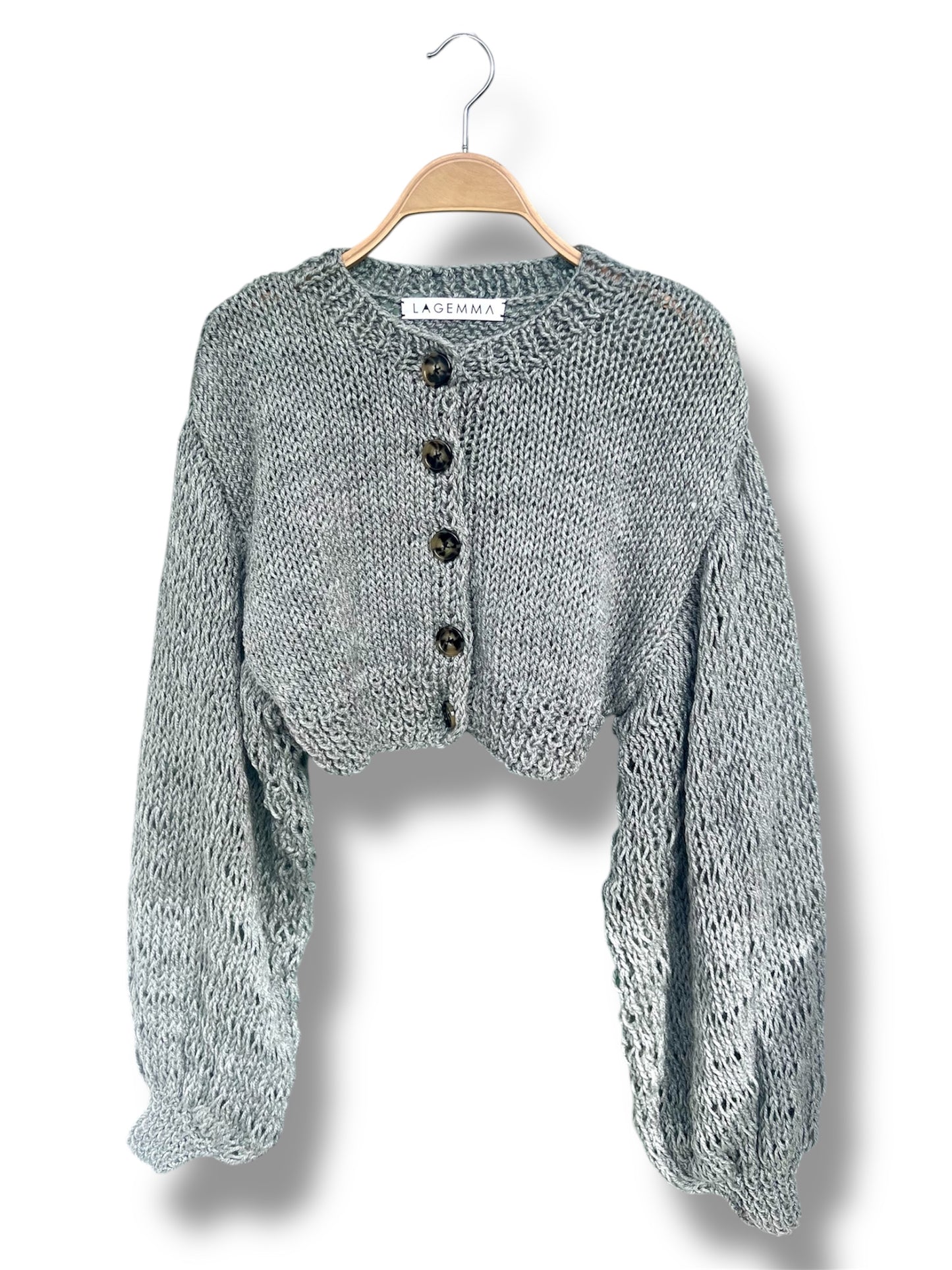 Hand-Knitted Buttoned Sweater in beige