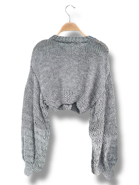 Hand-Knitted Buttoned Sweater in Grey