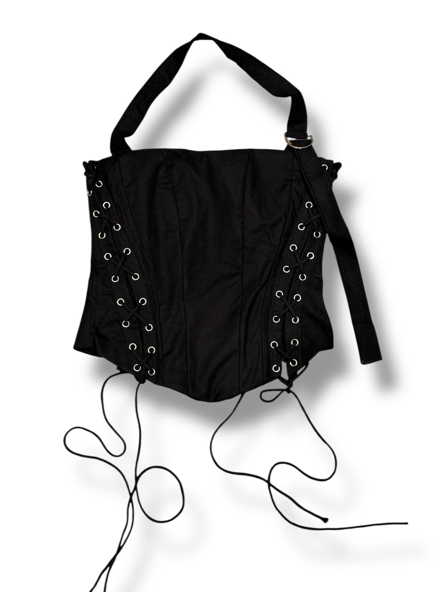 Textured bustier top in black linen