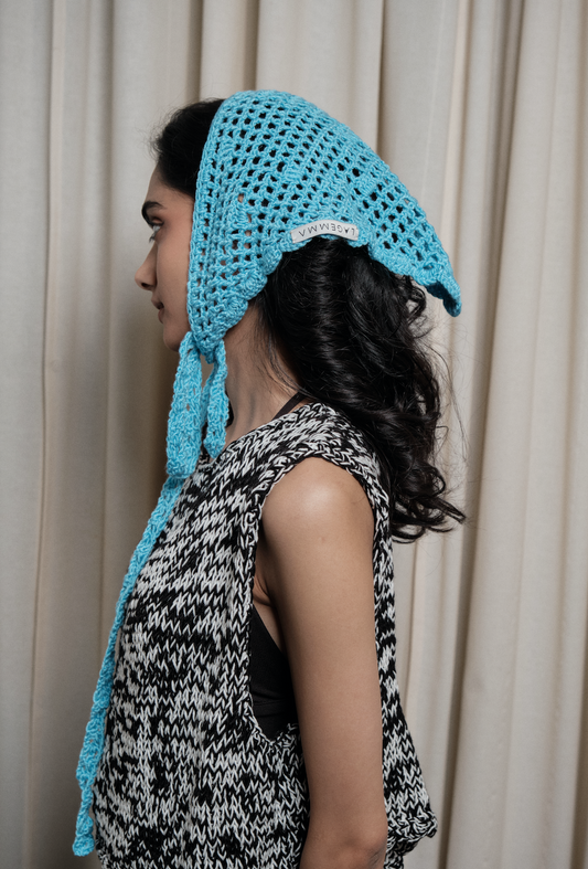 Hand Crochet headband in blue