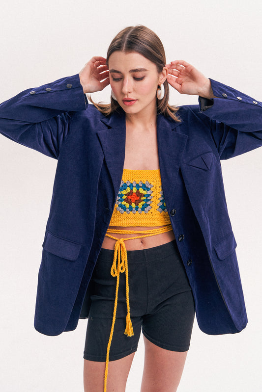 Oversized Blazer in Navy Cord