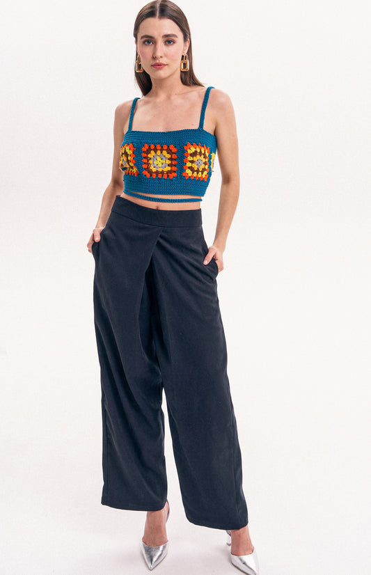 Overlap wide-leg pants