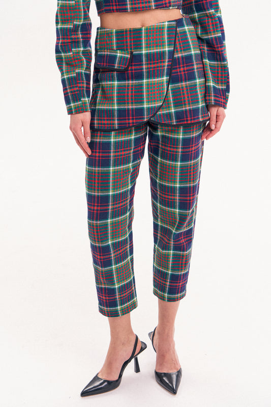 Checked Peplum straight-leg pants