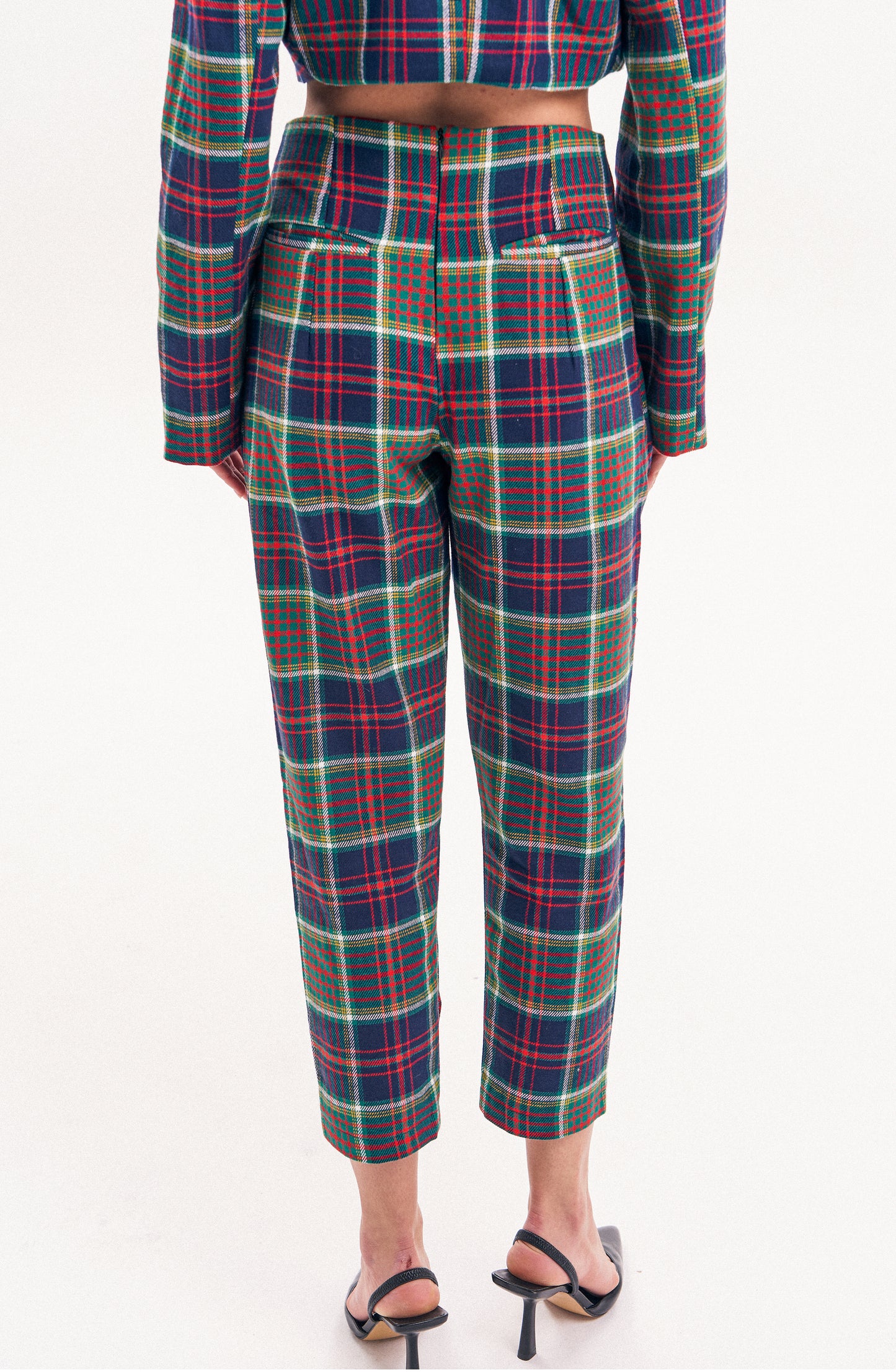 Checked Peplum straight-leg pants