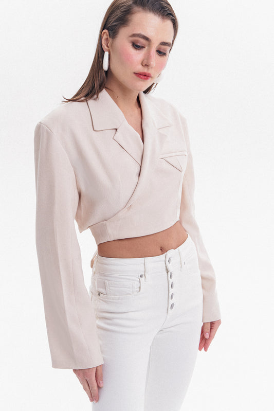 Cropped Wrap Blazer in Ivory