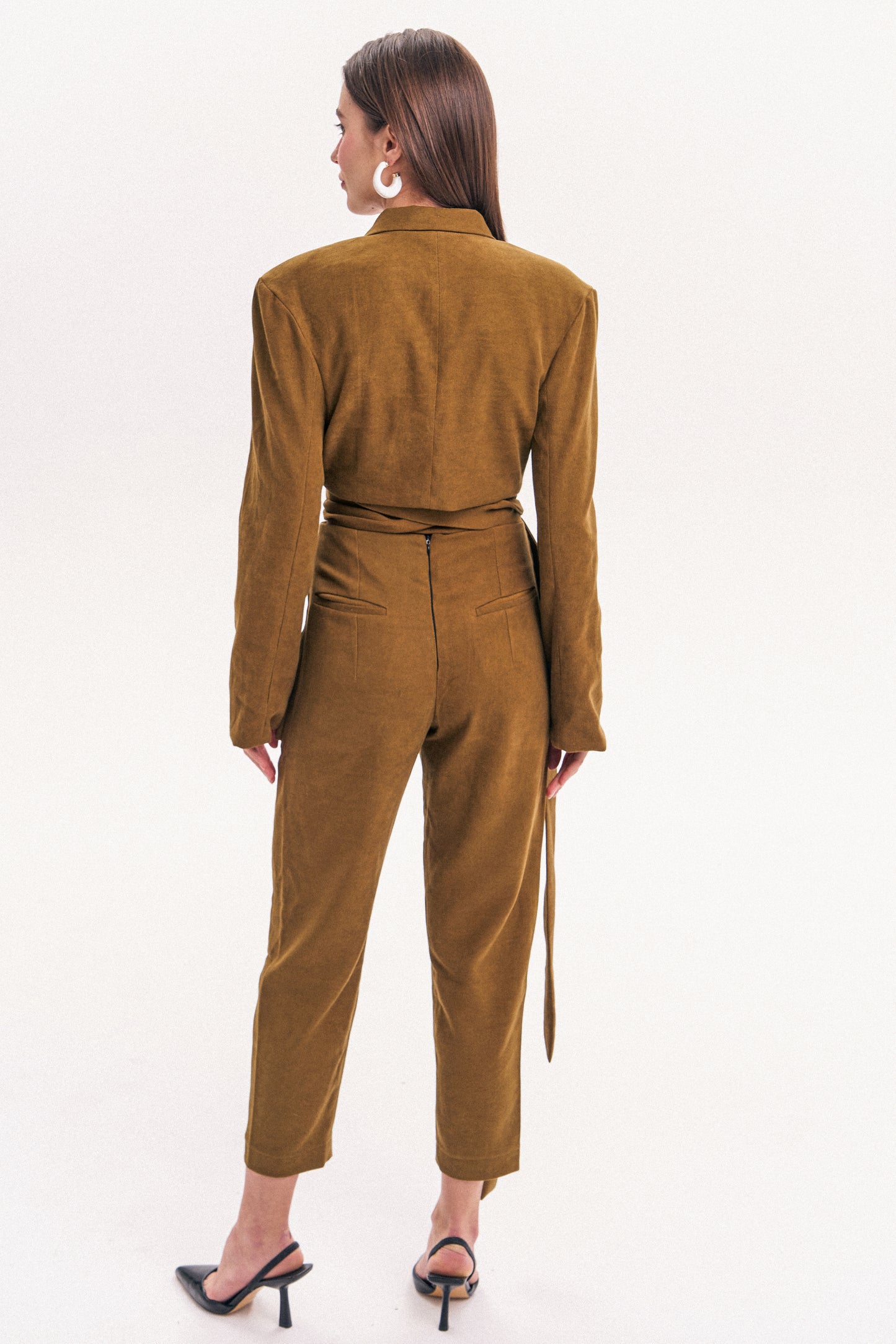 Cropped Wrap Blazer in Olive Yellow