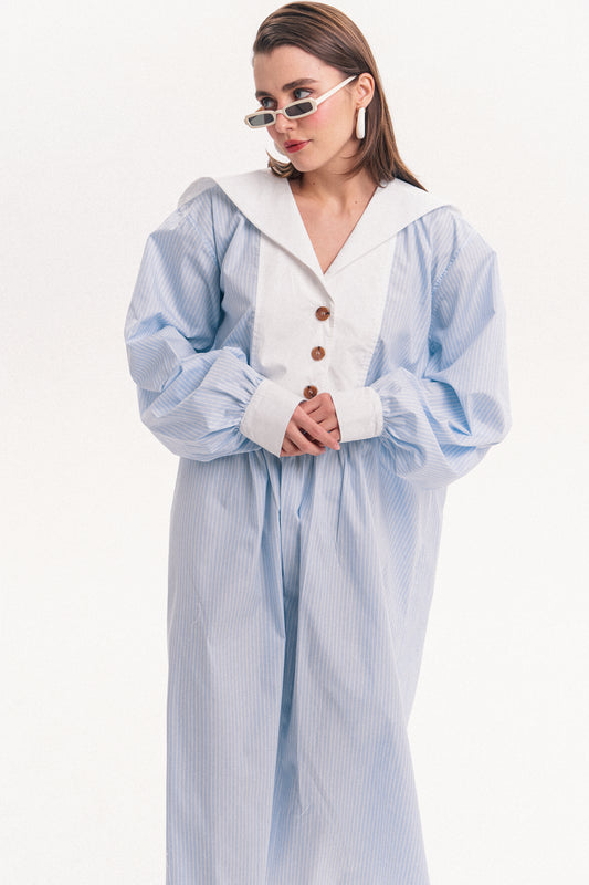 Sailor Collar Dress in Light Blue