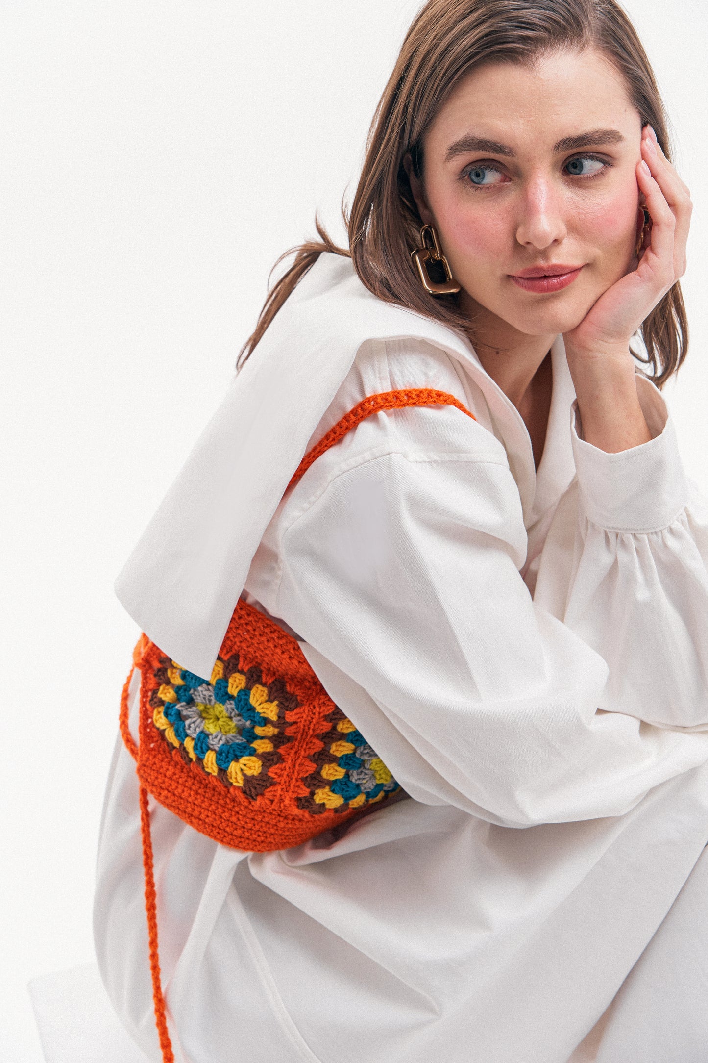 Sailor Collar Dress in Khaki Off-White