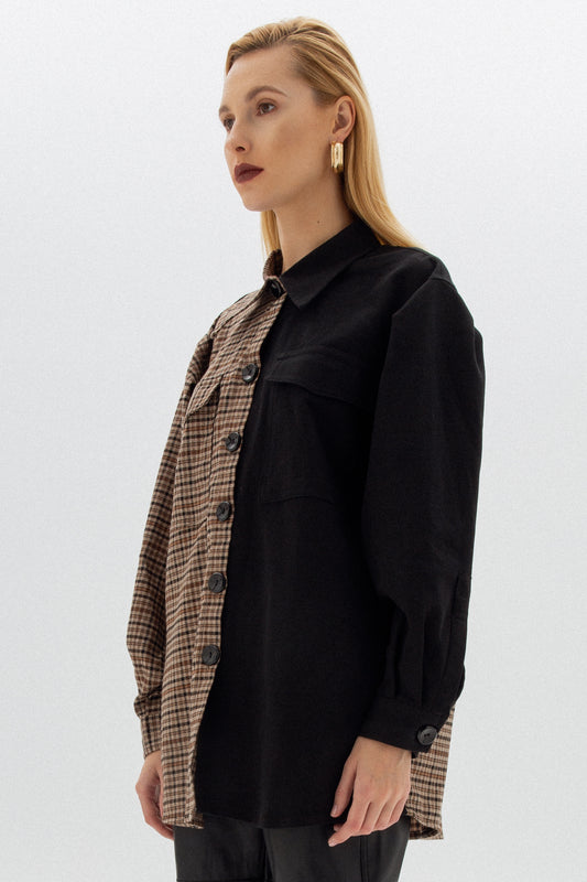 Two tone Checked-Black OverShirt