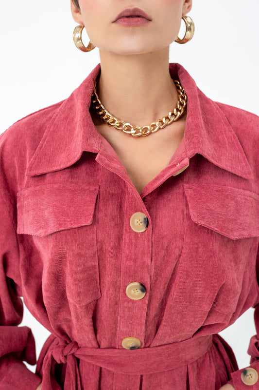 LAGEMMA Corduroy Shirtdress in Pink French Rose