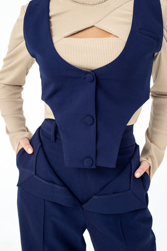 Cut out vest coat in navy
