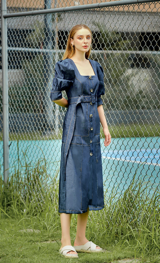 Signature denim midi dress in navy