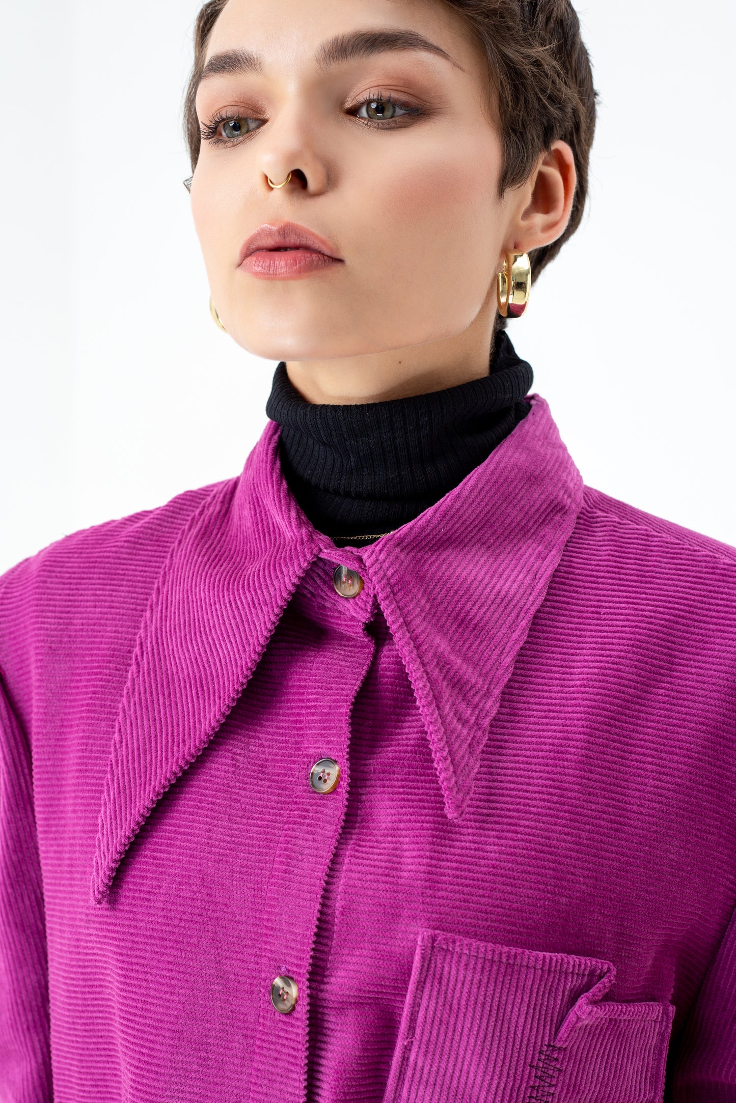 Corduroy Overshirt in Magenta