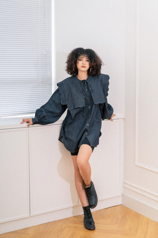 SAILOR COLLAR SHIRT IN DENIM